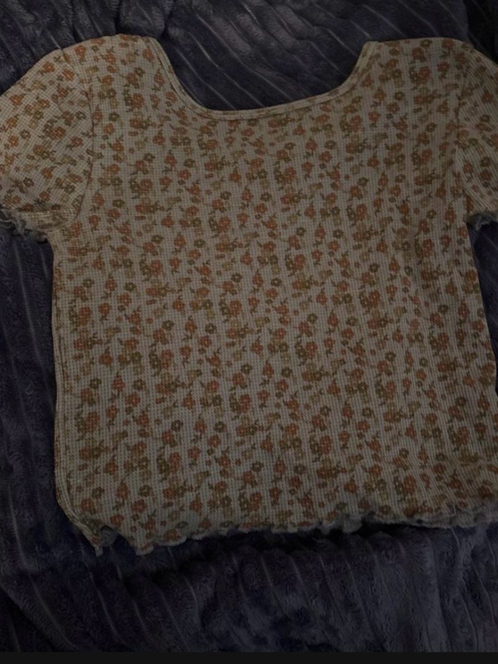 American Eagle Outfitters Floral Ribbed Short-Sleeve Top - Cream & Brown